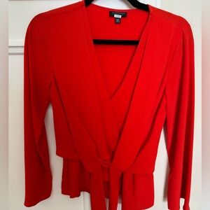 Topshop Red 3/4 Sleeve Wrap Blouse
